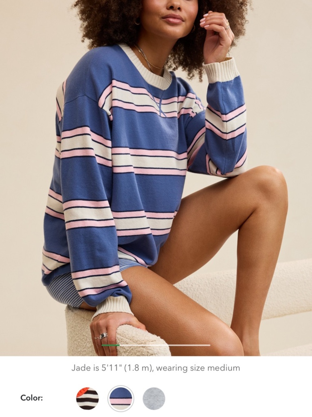 aerie Blue Striped Long Sleeve Tee with Pink and Cream Accents